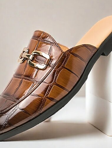  mocassins en cuir verni pour hommes - chaussures à enfiler sophistiquées avec boucle en métal pour les tenues professionnelles et décontractées