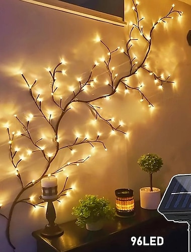  1 guirlande lumineuse solaire d'extérieur 1,8 m 96 LED pour intérieur et extérieur, chambre à coucher, restaurant, cour, jardin, mariage, festival, fête, ambiance décorative, 8 fonctions