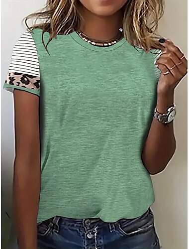  Dames T-shirt Zomer tops Luipaard Amerikaanse vlag Klassiek Casual Korte mouw Strakke ronde hals Croptops Dagelijks Weekend Afdrukken Regenboog Zomer Lente Herfst