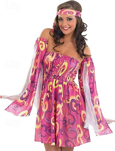  Retro vintage Jaren '60 Hippie Jurken Jaren '70 verkleedkleding dames Kleding uit de jaren 70 Hippie Meetkundig Dames Halloween Carnaval Maskerade Evenement / Feest muziekfestival Prideparade