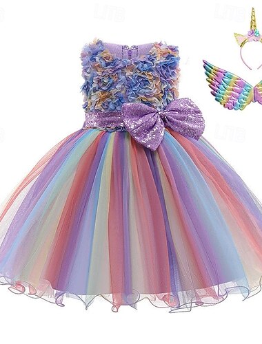  Kinder Mädchen Kleid Cosplay-Kleid Prinzessinenkleid Einhorn Blume Ärmellos Leistung Party Cosplay Kostüme Netz Niedlich Kostüm Polyester Midi Partykleid Tüllkleid Frühling Herbst Ab 4 Jahren Rosa