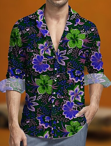  Retrò Vintage Anni '70 Camicia Camicia Aloha Hippie Floreale Per uomo Mascherata Feste Abbigliamento quotidiano Parata dell'Orgoglio Adulti Camicia