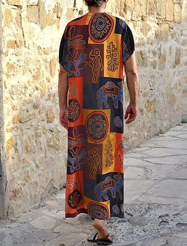  Hombre Ropa de salón Bata de noche Camisa de dormir Estampados Elegante Confort Batas tipo kimono Hogar Diario Poliéster Transpirable Escote en Pico Manga Corta Verano Naranja