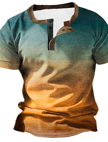  Hombre Degradado Camisa henley gofrada Camiseta de gofres camisa de la vendimia Manga Corta Moda Design Básico Exterior Diario Verano Amarillo Rojo Azul Piscina Azul cielo Naranja Henley Camiseta