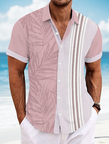  Homme Géométrique Feuille de palmier Plantes Tropicales Chemise Chemise Guayabera Chemise hawaïenne Manche Courte Hawaïen Vacances Tenue Quotidienne Tenue de plage Été Printemps Col Rabattu Boutonner