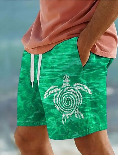  Herren Schildkröte Meeresbewohner Badehosen Badeshorts Boardshorts Mittlere Taille Streetwear Hawaiianisch Lässig Ferien Strandurlaub Tasche Kordelzug Elastischer Bund Designer Bekleidung