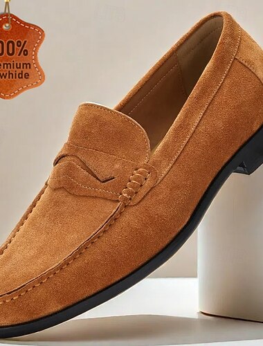  mocassini da uomo in pelle scamosciata marrone chiaro – classiche scarpe eleganti slip-on per lavoro, matrimoni e abbigliamento casual