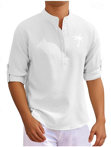 Herren Hemd Minimalistisches Aloha-Shirt Sommerhemd Freizeithemd Strandhemd Knopfhemd Schwarz Weiß Dunkelmarine Blau Grün Langarm Bedruckt Stehkragen Urlaub Hawaiianisch Button-Down Bekleidung