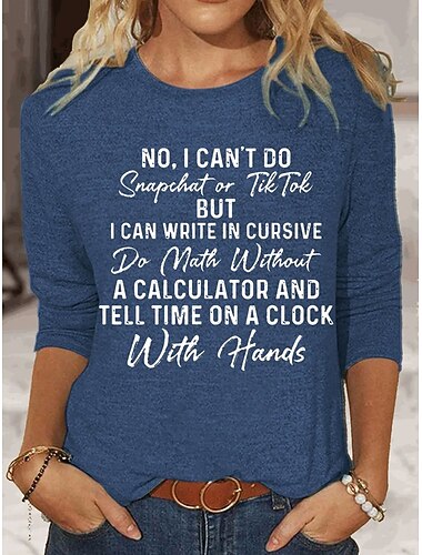  Γυναικείο T-shirt Με Κοντό Μανίκι Στυλ Τουνίκ Γραφικά Γράμματα Καθημερινές Κλασικές Εκτυπώσεις Μαύρο Μπλε Χακί Άνοιξη Φθινόπωρο