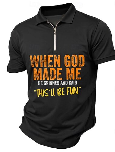  Herren Text Poloshirts mit Reißverschluss Kurzarm Polo-Shirts Hemden mit Kragen Lässig Outdoor Athleisure 3D-Druck Sommer Schwarz Dunkelgrün Dunkelblau