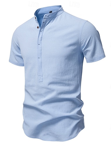  Voor heren Overhemd Zwart Wit Marineblauw blauw Beige Lange mouw Effen Kleur Opstaande boord Buiten Causaal Knop Kleding Dagelijks Casual / Dagelijks Vrije tijd