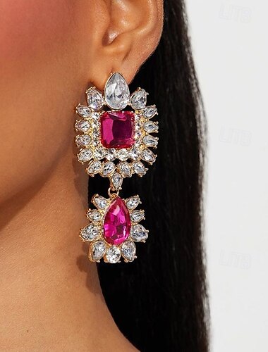  Mujer Pendientes cortos Pendientes colgantes Pera Gota Precioso Elegante Artístico Diamante Sintético Aretes Joyas Fucsia Para Boda Fiesta Fiesta de baile 1 Par