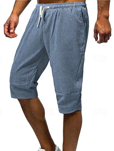  Voor heren Korte broek Linnen korte broek Zomer korte broeken Strandshorts Zak Trekkoord Elastische taille Effen Comfort Ademend Kuitlengte Vakantie Feestdagen Strand Hawaii Boho Zwart Donkergrijs