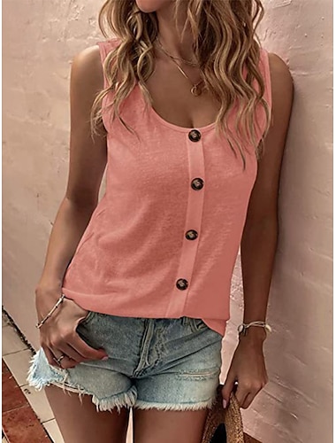  Femmes Débardeur caraco Couleur Unie Quotidien Occasionnel Sans manches Col en U Hauts Réguliers Quotidien Boutons Rose Claire bleu marine Bleu Ciel Gris foncé Été