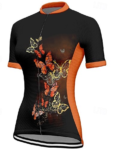  Women's Cycling Jersey Short Sleeve Bike Tee Tshirt Jersey with 3 Rear Pockets Mountain Bike MTB Breathable Quick Dry Anatomic Design Wicking Blue Fuchsia Orange Butterfly Sports Clothing Apparel