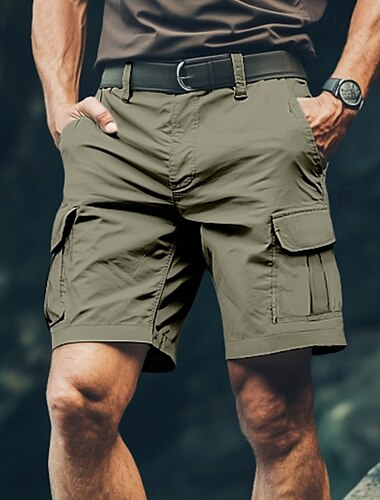  Herren Cargo-Shorts Shorts Bermudashorts Freizeitshorts Mehrere Taschen Gerader Schnitt Einfach Komfort tragbar Knielang Outdoor Lässig Campen und Wandern Mode Streetwear Schwarz Grün Mikroelastisch