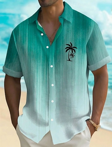  Voor heren Kokosnootboom Tropische planten Overhemd Hawaiiaans overhemd Overhemd met knopen Korte mouw Hawaii Toevlucht Vakantie Feestdagen Strand Kleding Zomer Lente Strijkijzer 3D-afdrukken shirts
