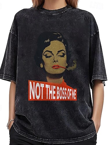  Manches Ajustées T-shirt délavé à l'acide surdimensionné Affiche rétro Fille rétro Art graphique Pour Couple Homme Femme Adulte Mascarade Estampage à chaud Casual Quotidien