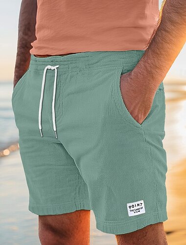  Men's Shorts Casual Shorts Corduroy Shorts Pocket Drawstring Elastic Waist Plain Comfort Soft Knee Length Outdoor Casual Daily Vacation Fashion Black Blue Micro-elastic