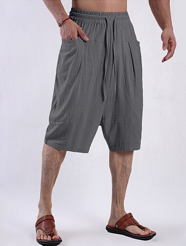 Voor heren Capri broeken Linnen korte broek Zomer korte broeken Strandshorts Zak Trekkoord Elastische taille Effen Comfort Ademend Kuitlengte Yoga Dagelijks Feestdagen Modieus Klassieke Stijl Zwart