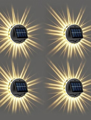  LED Außenwandleuchte Solarlampen 4 LED-Solar-Außenwandleuchten, wendbares blütenblattförmiges Design mit 12 Perlen, perfekt für Gartenzäune, Wege, Stufen, Treppen und leuchtenden Sterneffekt