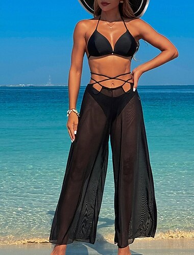  Dámské Plavky Bikiny Tři kusy Plavky Volná záda Tropický vzhled Oblečení na pláž Bez vzoru S výstřihem Bez rukávů Plavky