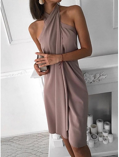  Robe Mini Femme Robe Bodycon Robes de Travail Robe Halter Semi-Formelle Bureau Coupe Régulière Graphique Sans Manches Col Halter Noir Rouge Bleu Fuchsia Été