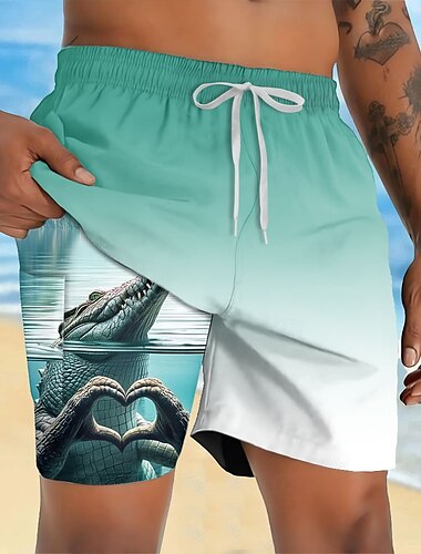  Herr Djur Krokodil Rolig Fodrade shorts 2 i 1 simshorts Badshorts Medium Midja Hawaiisk Semester Standkläder Sidfickor Med kompressionsfoder Elastisk dragsko i midjan Designer Kläder