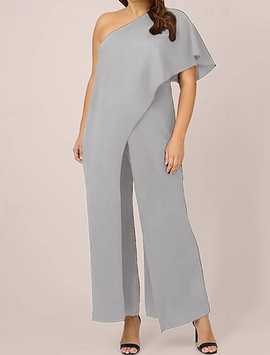  Jumpsuits Mutter der Braut Eleganter Schlichter Minimalistischer Ein-Schulter Bodenlang Crepe Kurzarm mit Rüschen 2025