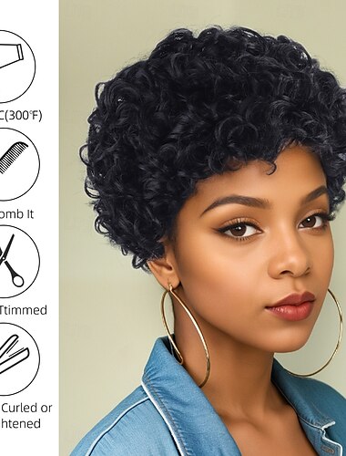  Synthetische Perücken Sprungvolle Locken Curly Webart Bob Asymmetrisch Maschinell hergestellt Perücke 10 Zoll A1 Synthetische Haare Damen Modisches Design Klassisch Bequem Schwarz