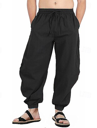  Bărbați Pantaloni de in Pantaloni Pantaloni de vară Pantaloni de plajă Cordon Talie elastică Pliuri Simplu Confort Respirabil Lungime totală Casual Zilnic Concediu Modă Stil Clasic Negru Alb