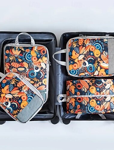  Kompressions-Packwürfel-Set zur Aufbewahrung von Reisegepäck und als platzsparender Organizer, bedruckte Reise-Aufbewahrungstaschen für Kleidung, Schuhe, Toilettenartikel, Make-up, digitales Zubehör