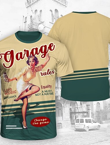  Manches Ajustées T-shirt Affiche rétro Fille rétro Art graphique Pour Homme Adulte Mascarade Impression 3D Vacances Soirée