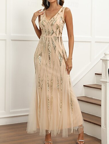  Retro Vintage Goldene Zwanziger 1920er Flapper Kleid Kleid Weihnachtsfeier Kleid Der große Gatsby Pailletten Netz Damen Karneval Maskerade Hochzeit Hochzeitsgast Junggesellinnenabschiedsparty