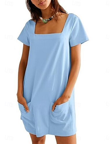  Nők Mini Ruha Póló Ruha Tee Ruha Shift Ruha Lazán Hordható Kültéri Napi Ünnep Normál Fit Simplikált Rövid Ujjú Négyzet Nyak Fekete Világos Zöld Rózsaszín Égkék Nyár