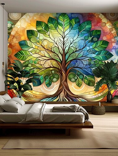  Baum des Lebens hängender Wandteppich Wandkunst große Wandteppich Wanddekoration Fotohintergrund Decke Vorhang Zuhause Schlafzimmer Wohnzimmer Dekoration