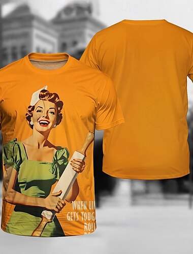  T-Shirt-Ärmel Retro Poster Retro-Mädchen Grafik Für Herren Erwachsene Maskerade 3D-Druck Urlaub Party