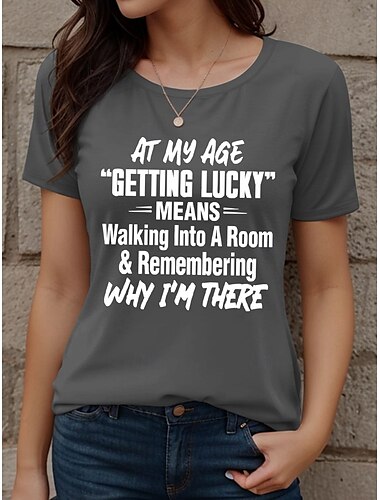  女性用 Tシャツ グラフィック レタード カジュアル 半袖 ラウンドネック レギュラートップス 日常 プリント ブラック オフホワイト グレー 夏