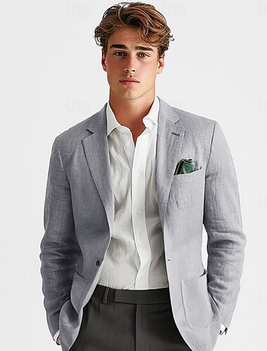  Heren 100% linnen blazer pakken bruiloft jubileum vakantie elegant neutraal lente & herfst katoen linnen effen kleur knopen comfortabel enkelrijs blazer met één knoop wit marineblauw beige grijs