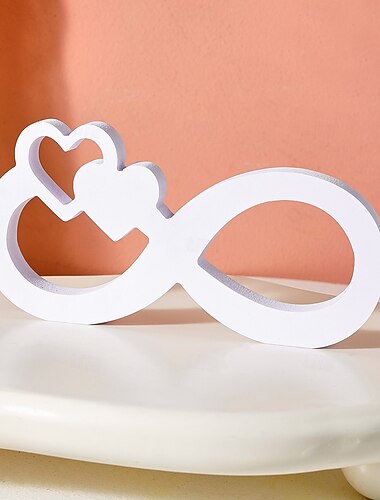  symbole de l'infini blanc minimaliste avec décor de cœur - ornement de table en PVC pour la décoration de la maison, la décoration festive et l'affichage du thème du mariage chaleureux