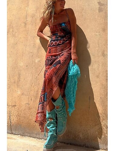  Per donna Abito Midi Abito Sottoveste Moda Weekend Abito Estivo Vestibilità regolare Fiore Senza Maniche Spalline sottili Blu Rosso Marrone Estate