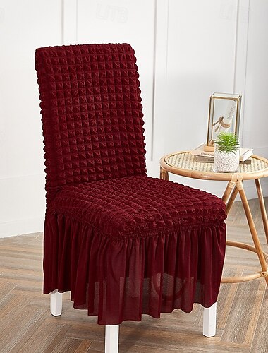  Stuhlhussen für Esszimmerstühle, Stretch-Stuhlbezug, abnehmbar, waschbar, Stuhlhusse für Esszimmer, einfarbig, kleines Karomuster mit Rock, Bankettstuhlhussen aus Polyester