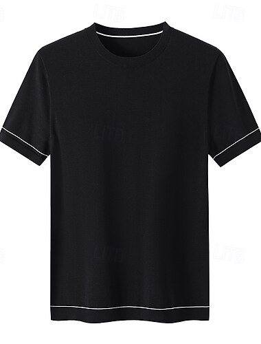  Herren T-Shirt aus Seide, Leinen und Baumwolle, kurzärmelig, Rundhalsausschnitt, Sommer, einfarbig, für den Alltag, lässig, Freizeit, Farbblock, Urlaub, lässig, dunkelgrau, schwarz, weiß, Top-T-Shirt für Männer