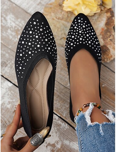  sapatilhas femininas de bico fino com strass e flyknit - sapatos elegantes e brilhantes para ocasiões especiais e uso diário