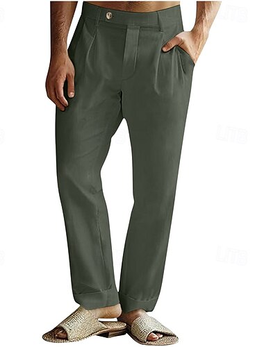  Herren Leinenhosen Hose Sommerhose Strandhose Tasche Einfach Komfort Atmungsaktiv Urlaub Täglich Ferien Chino Athleisure Kurkuma Schwarz