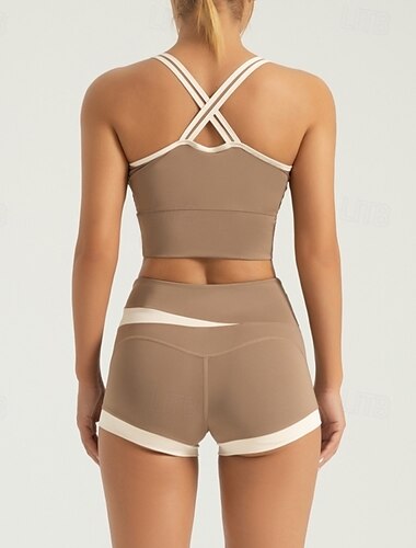  Damen Sport-Set Yoga-Anzug 2 teilig Lässig Ärmellos Hohe Taille Atmungsaktiv Weich Fitness Fitnesstraining Laufen Sportbekleidung Sportkleidung Einfarbig Schwarz Khaki Grau