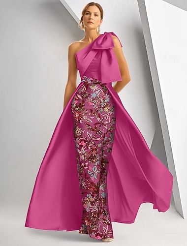  A-linje Gulvlengde Perlebrodert Formell kjole Kjole til brudens mor Kveldskjoler Ballkjole med overskjørt Formell kjole Elegant Årgang Glitrende Ermeløs Enskuldret Bryllup Formell Sateng med