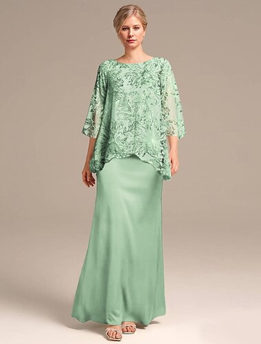  A-Linien-Kleid für die Mutter der Braut, elegant, zierlich, U-Ausschnitt, knielang, Chiffon, halbe Ärmel, mit Falten, einfarbig, 2025