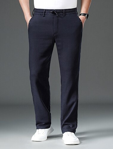  Herren Sporthose Aktive Hosen Hose Kordelzug Elastischer Kordelzug in der Taille Einfarbig tragbar Volle Länge Formell Hochzeit Outdoor Elegant Urlaub Hellkaki Schwarz Mikroelastisch