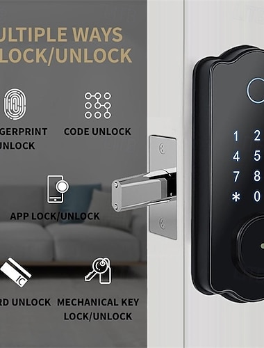  Cerradura de puerta inteligente con huella dactilar y teclado, cerradura de puerta con huella dactilar, cerradura de puerta con entrada sin llave, aplicación bluetooth, teclado táctil, cerradura automática con cerrojo inteligente